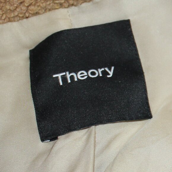Theory Women's Faux Fur Peacoat brown 4 buttons 2 inside pockets front sz Small - Picture 6 of 9